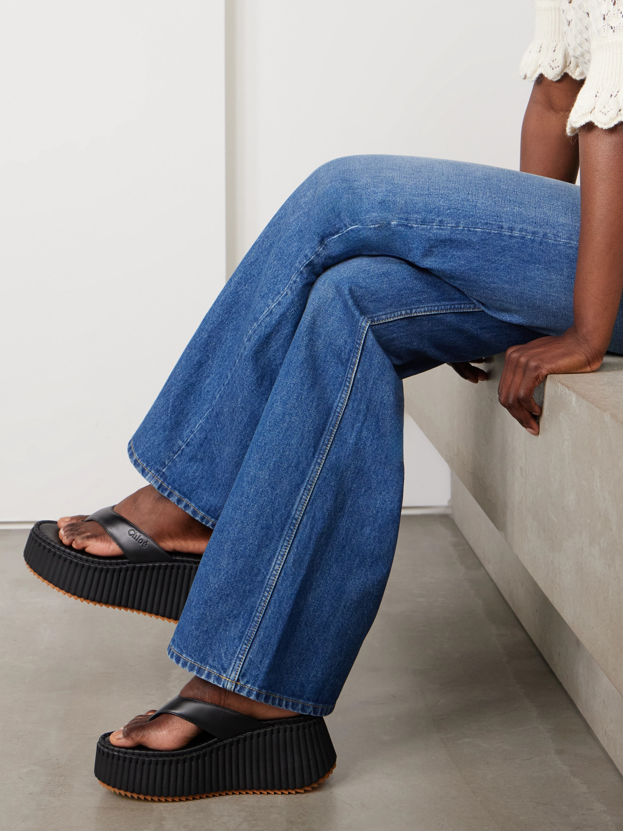 Chloé Nama Leather Platform Flip Flops
