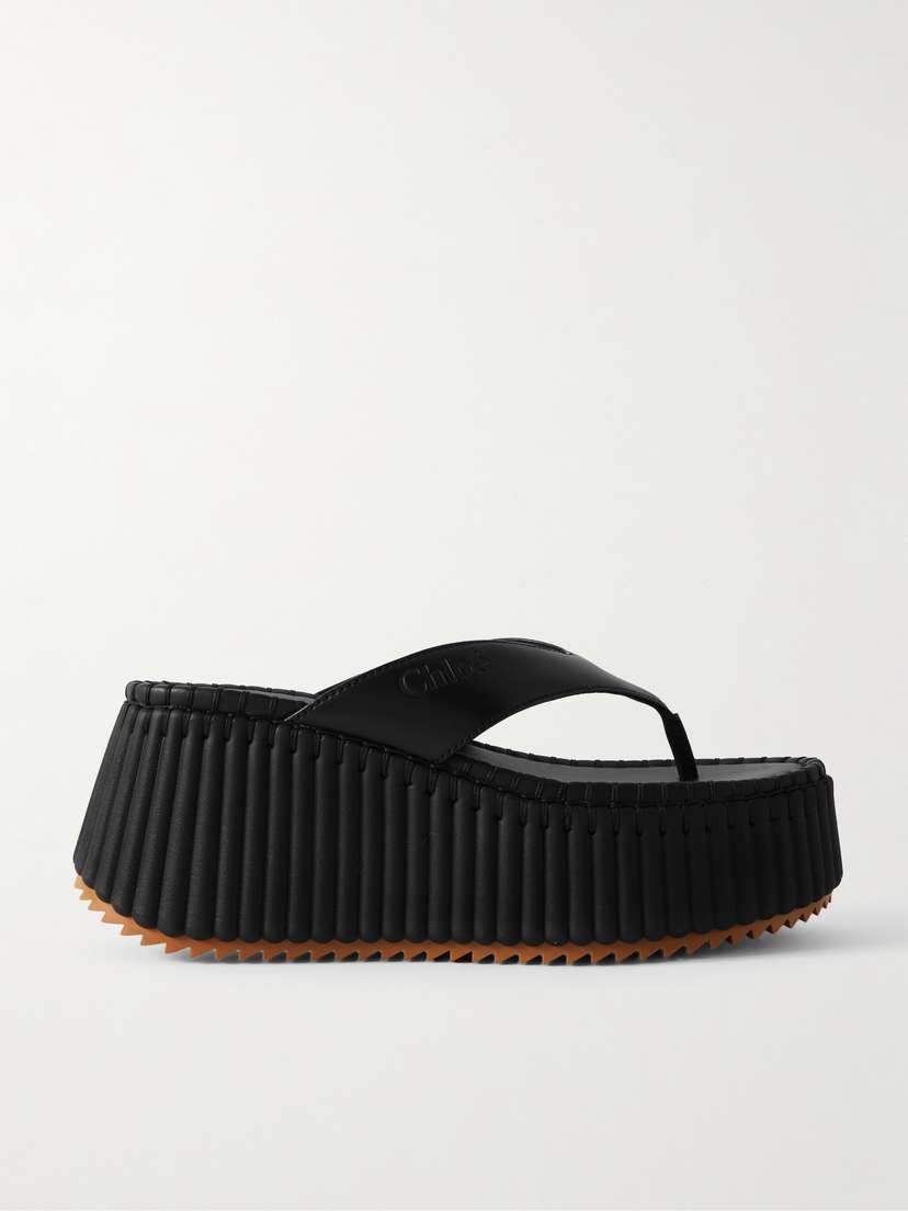Chloé Nama Leather Platform Flip Flops