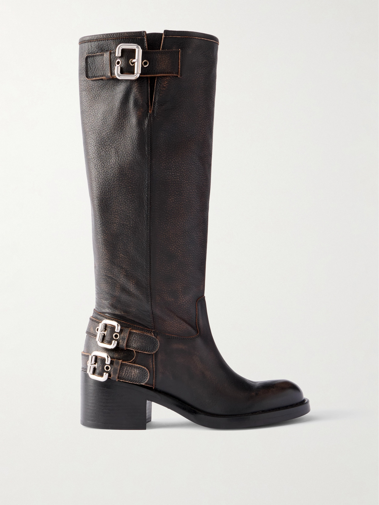 Chloé New Bikers Buckled Textured-leather Boots In Black
