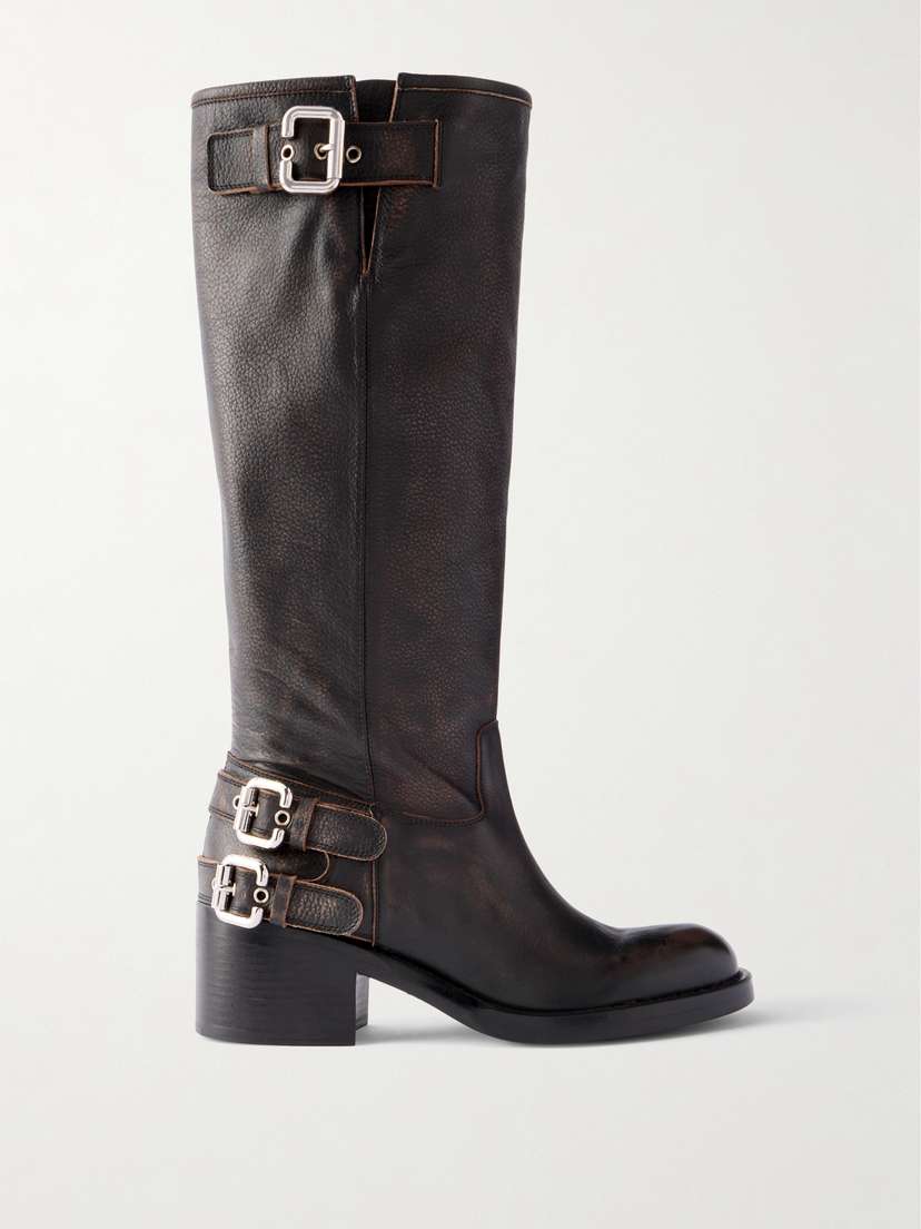Chloé New Bikers Buckled Textured-leather Boots