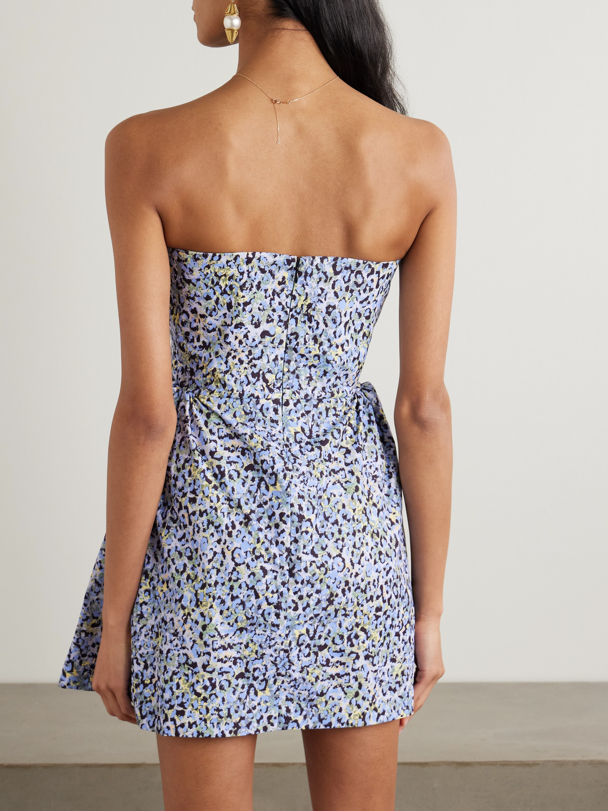 Kika Vargas Rossy Strapless Gathered Printed Twill Mini Dress In Blue