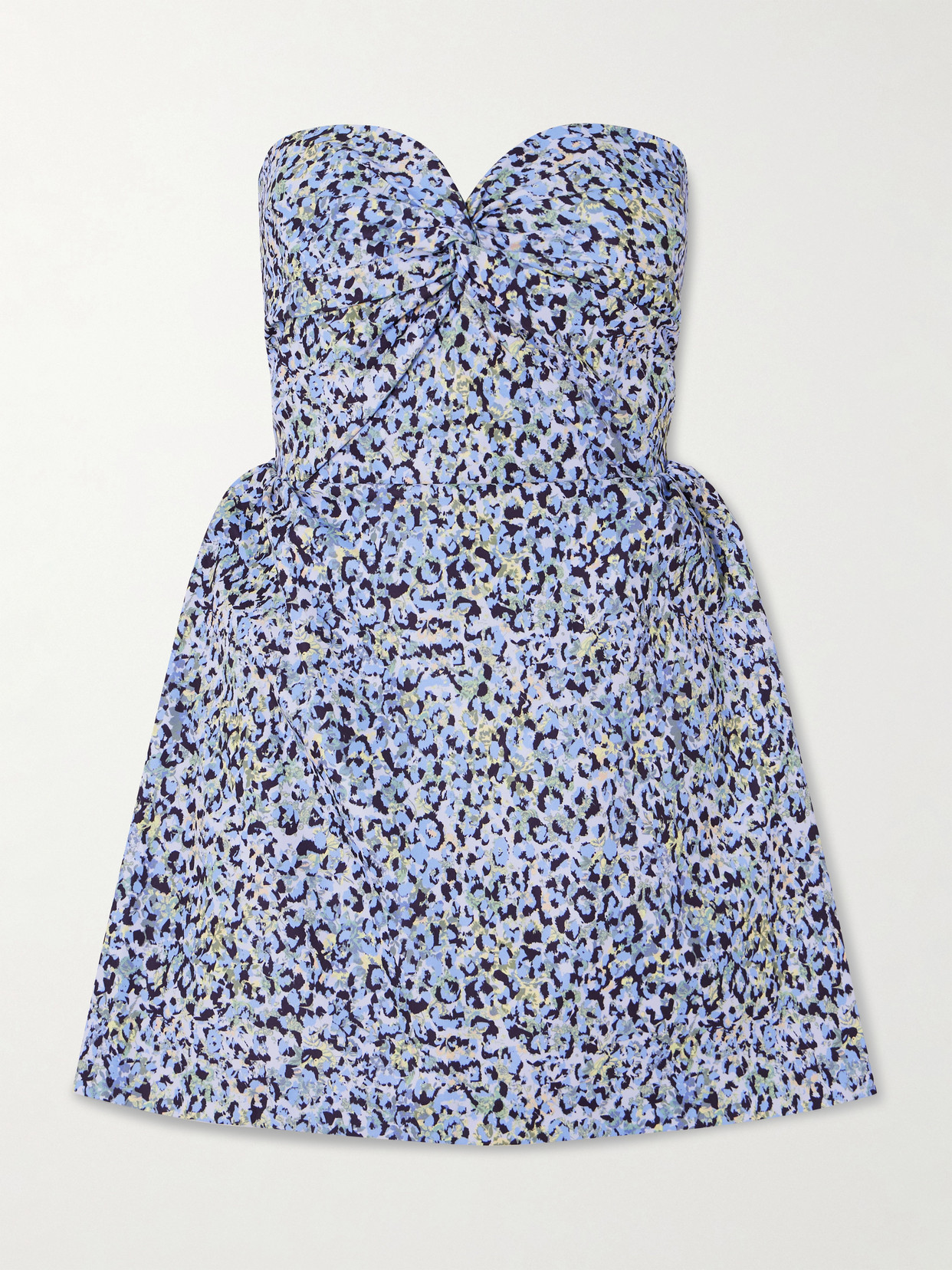 Kika Vargas Rossy Strapless Gathered Printed Twill Mini Dress In Blue
