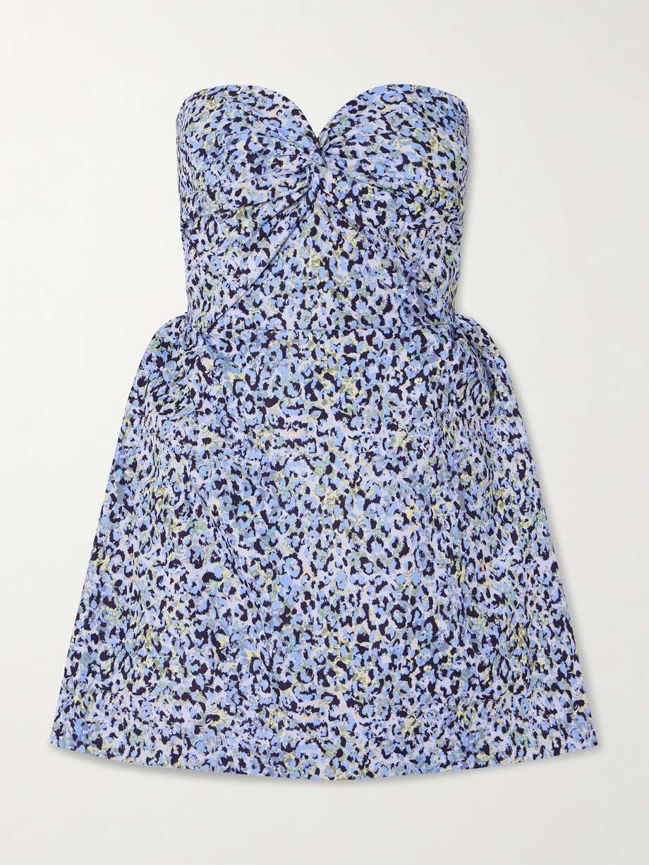 rossy strapless gathered printed twill mini dress