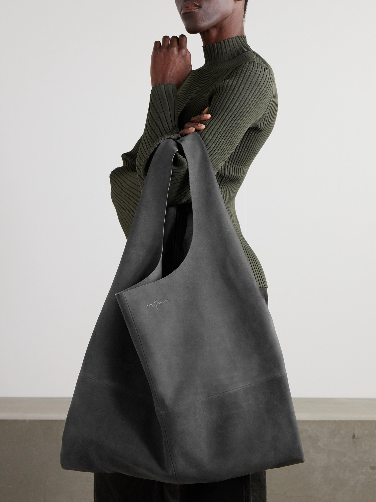 Cortana U Xl Debossed Suede Tote In Gray