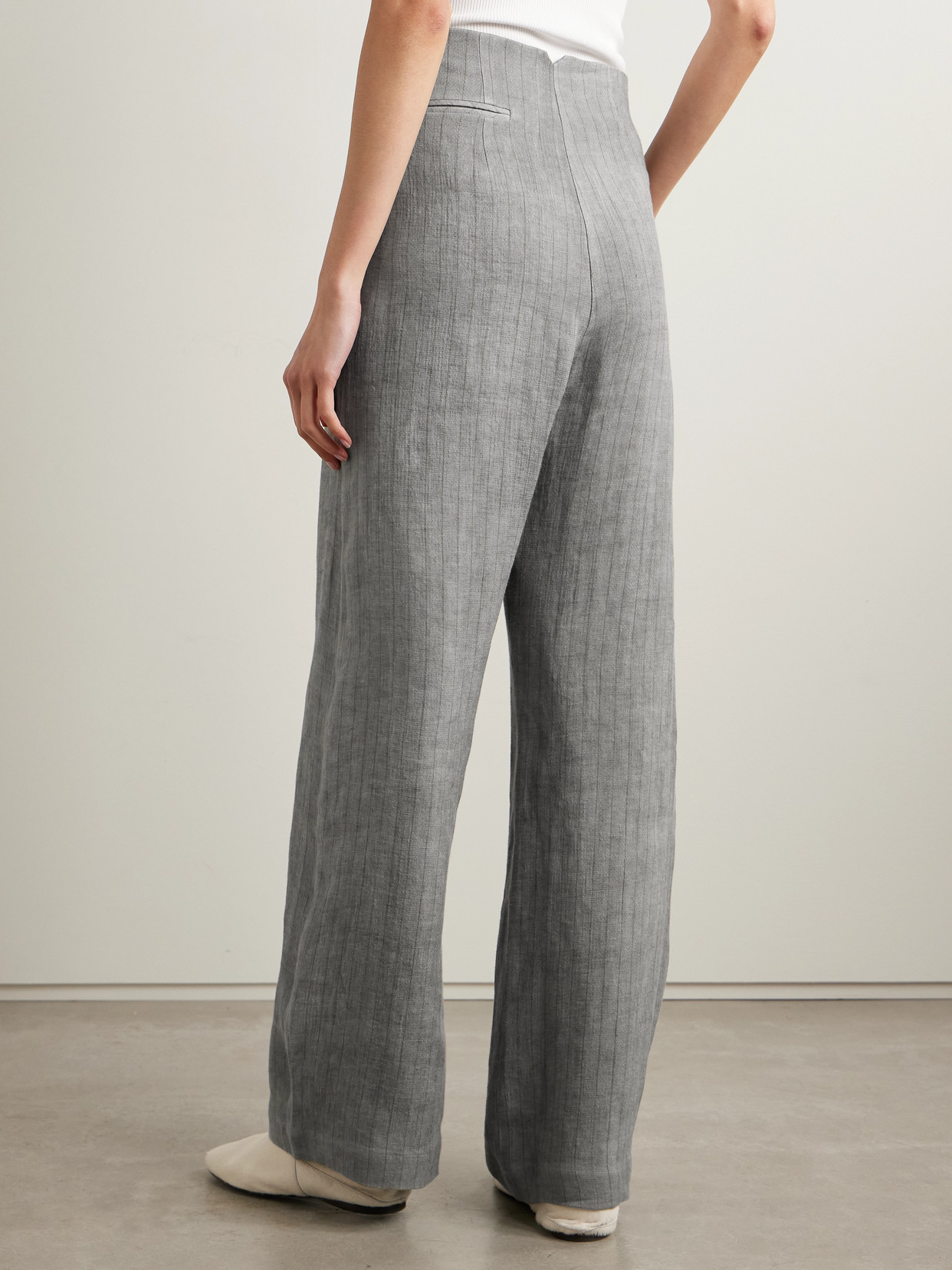 Cortana Lupe Pleated Striped Linen Wide-leg Pants In Gray