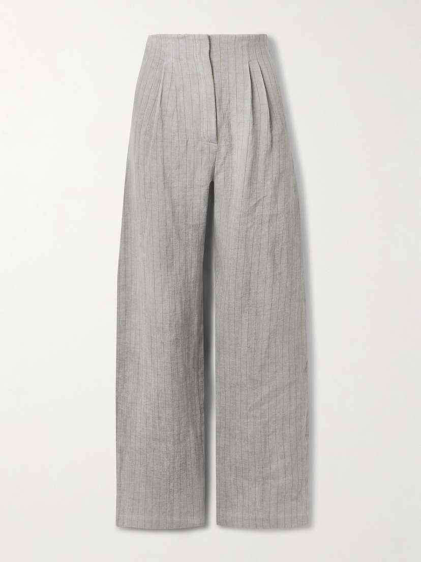 Cortana Lupe Pleated Striped Linen Wide-leg Pants