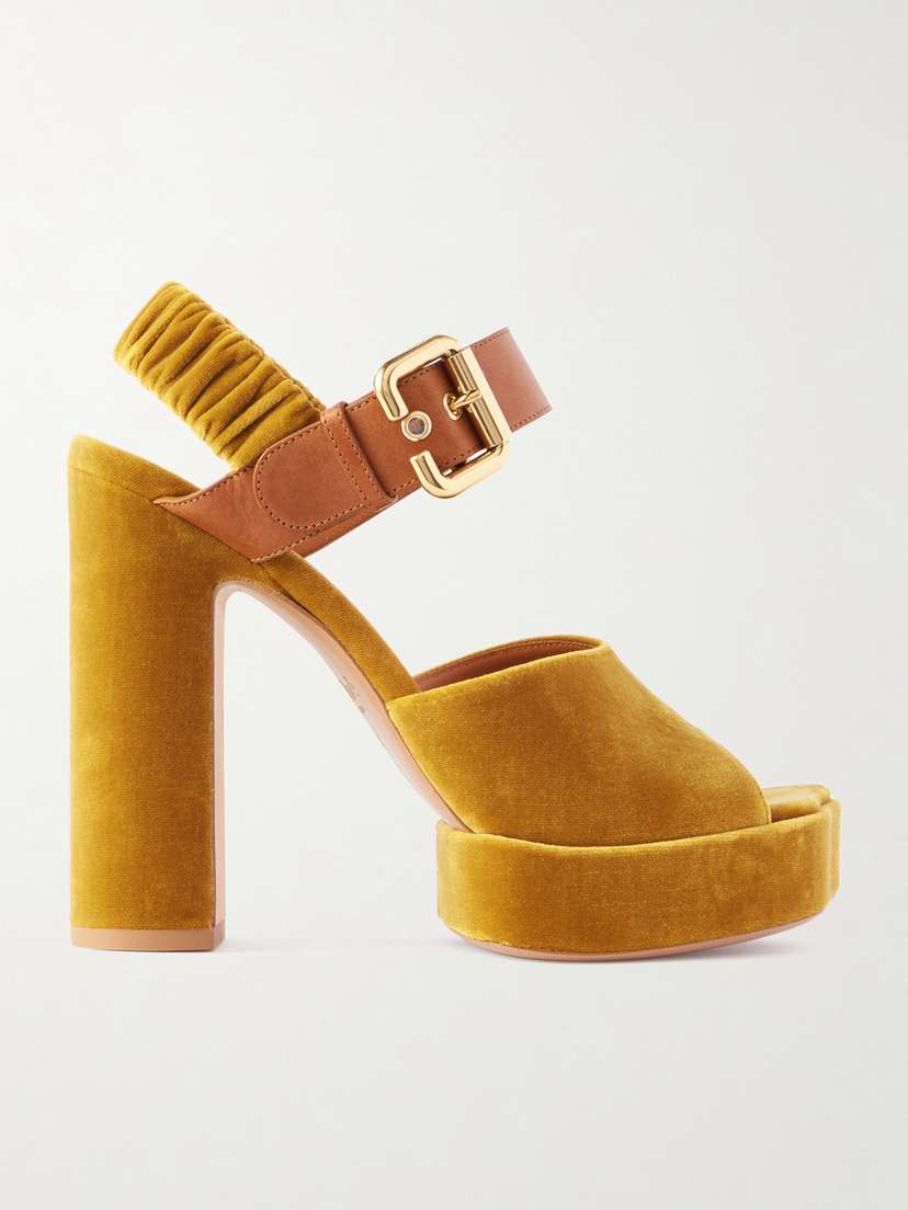 Chloé Paddington Leather-trimmed Velvet Platform Sandals
