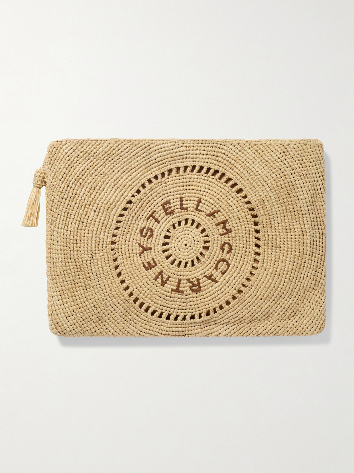 Stella Mccartney Tasseled Embroidered Raffia Clutch
