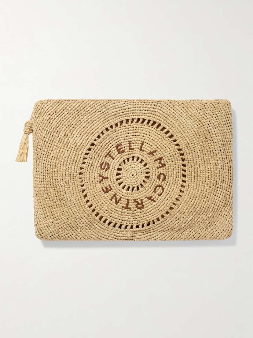 Stella McCartney Tasseled Embroidered Raffia Clutch