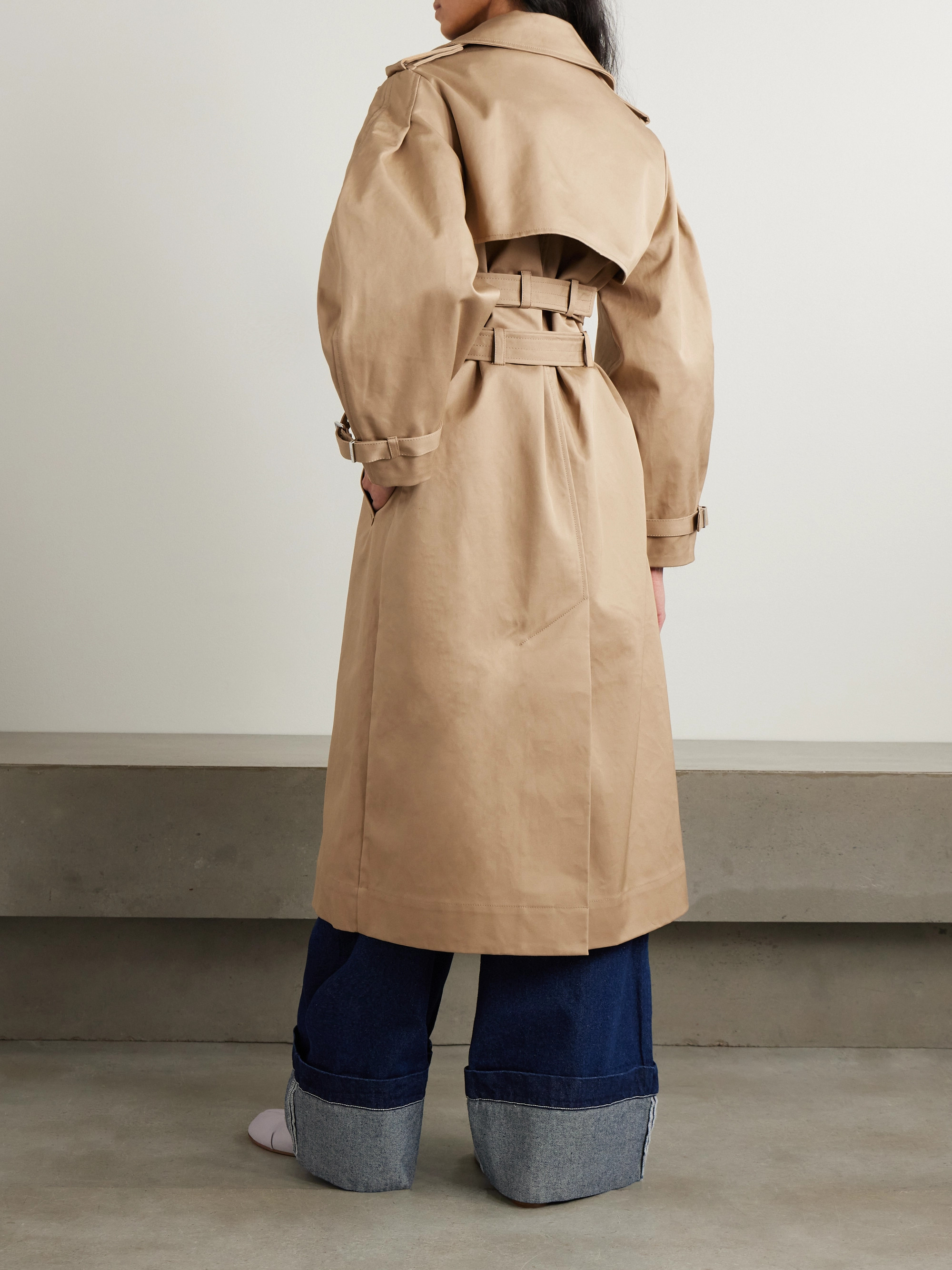 GANNI Belted bonded cotton-twill trench coat