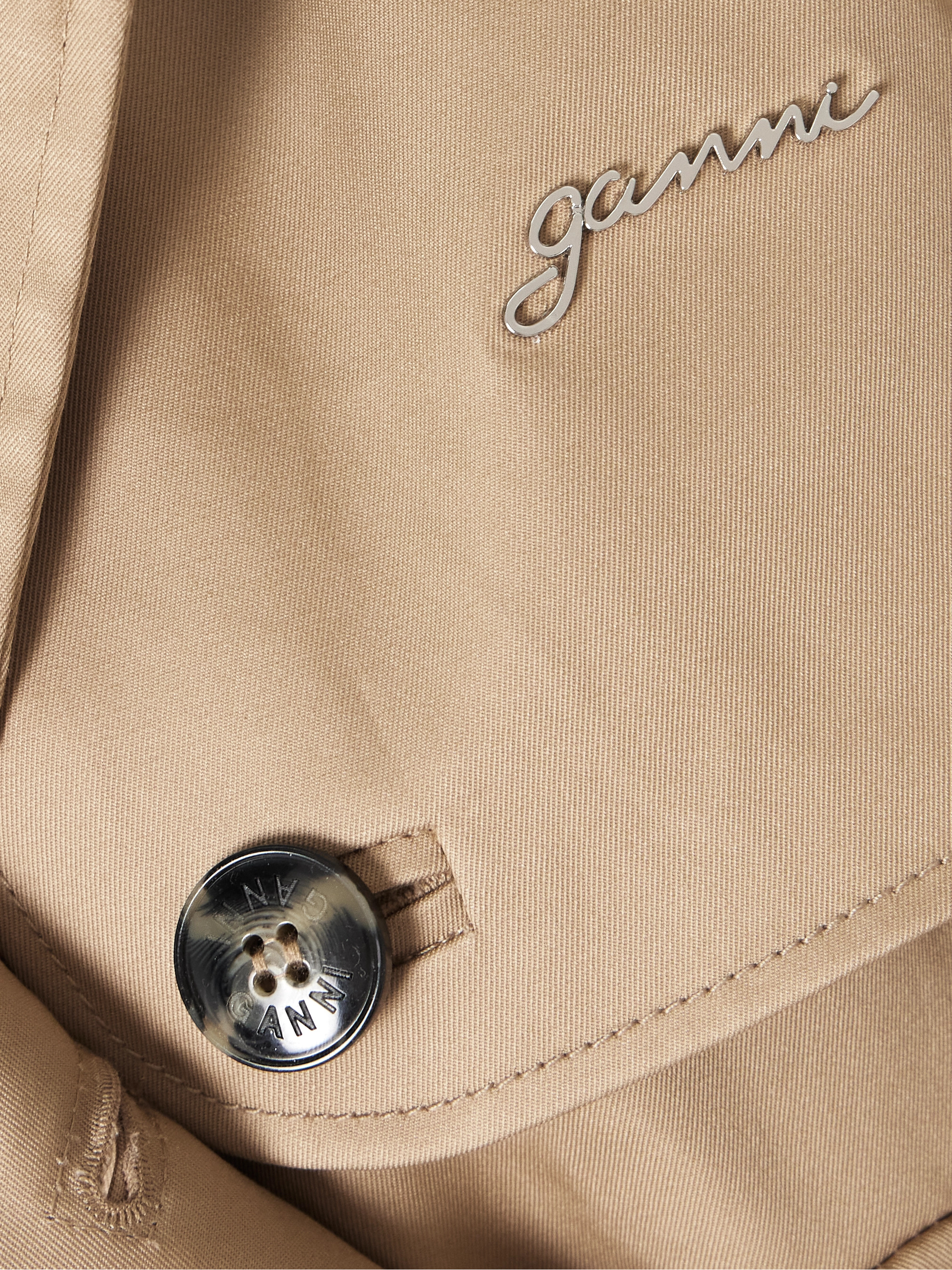 GANNI Belted bonded cotton-twill trench coat