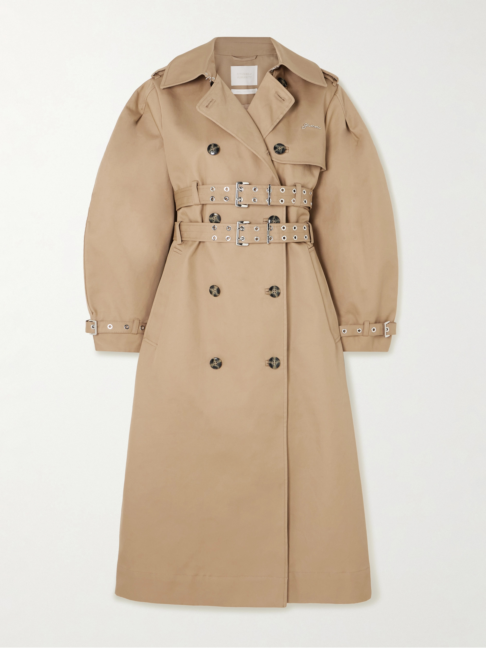 GANNI Belted bonded cotton-twill trench coat