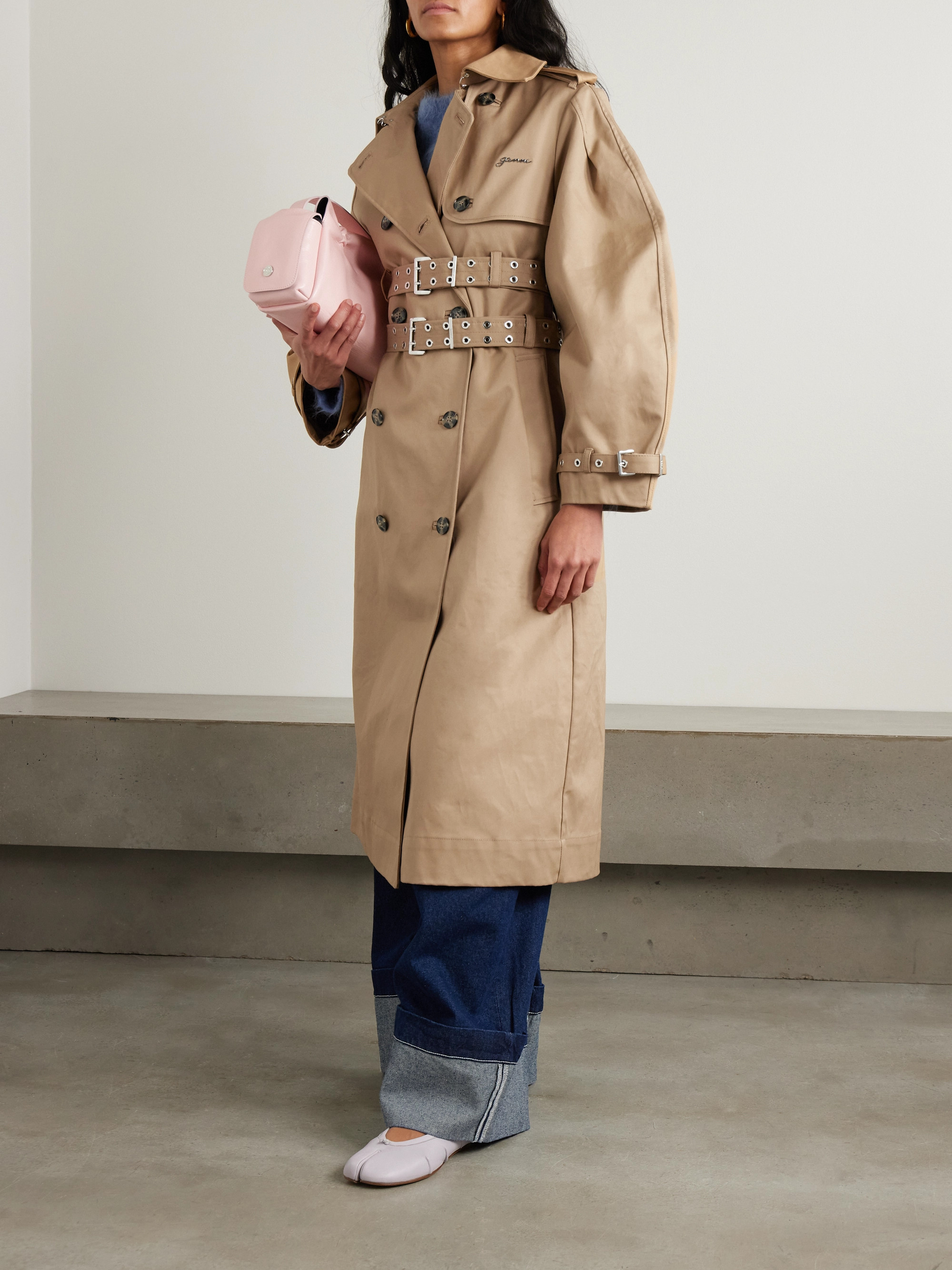 GANNI Belted bonded cotton-twill trench coat