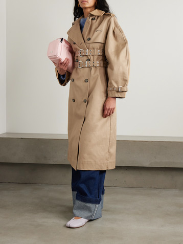 GANNI Belted bonded cotton-twill trench coat