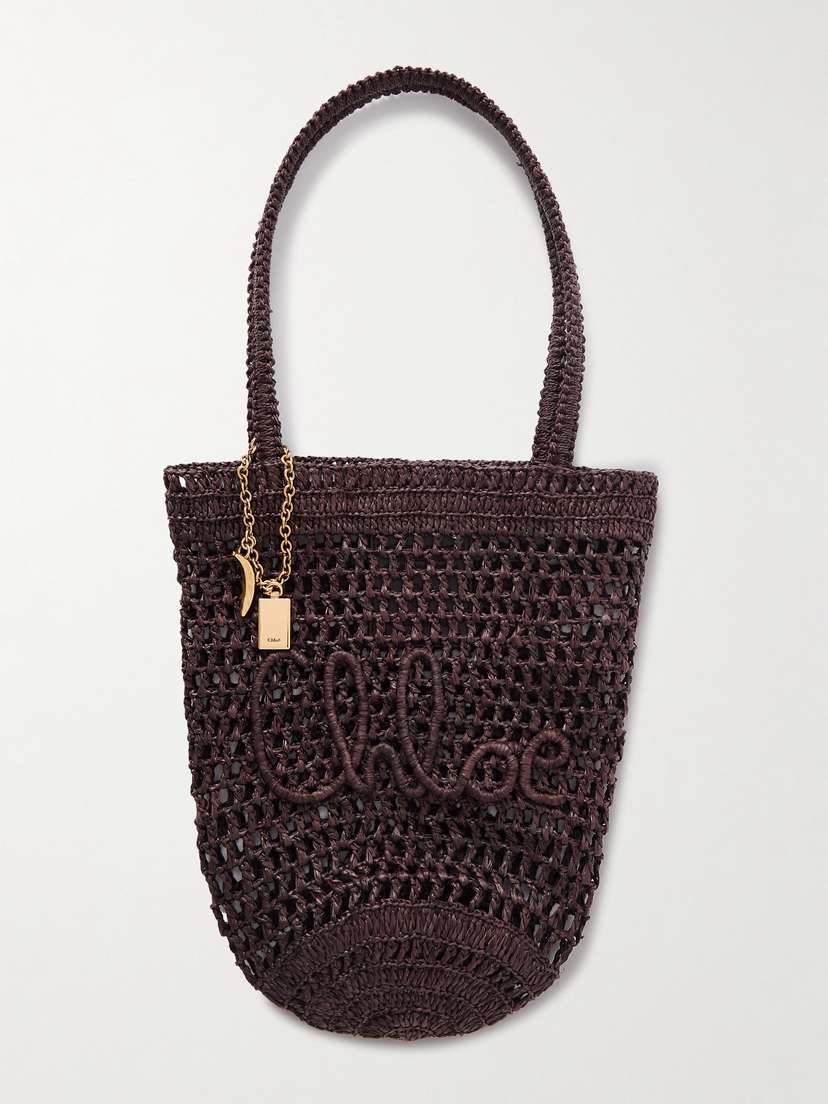 Chloé Summer Banana Embellished Embroidered Raffia Tote