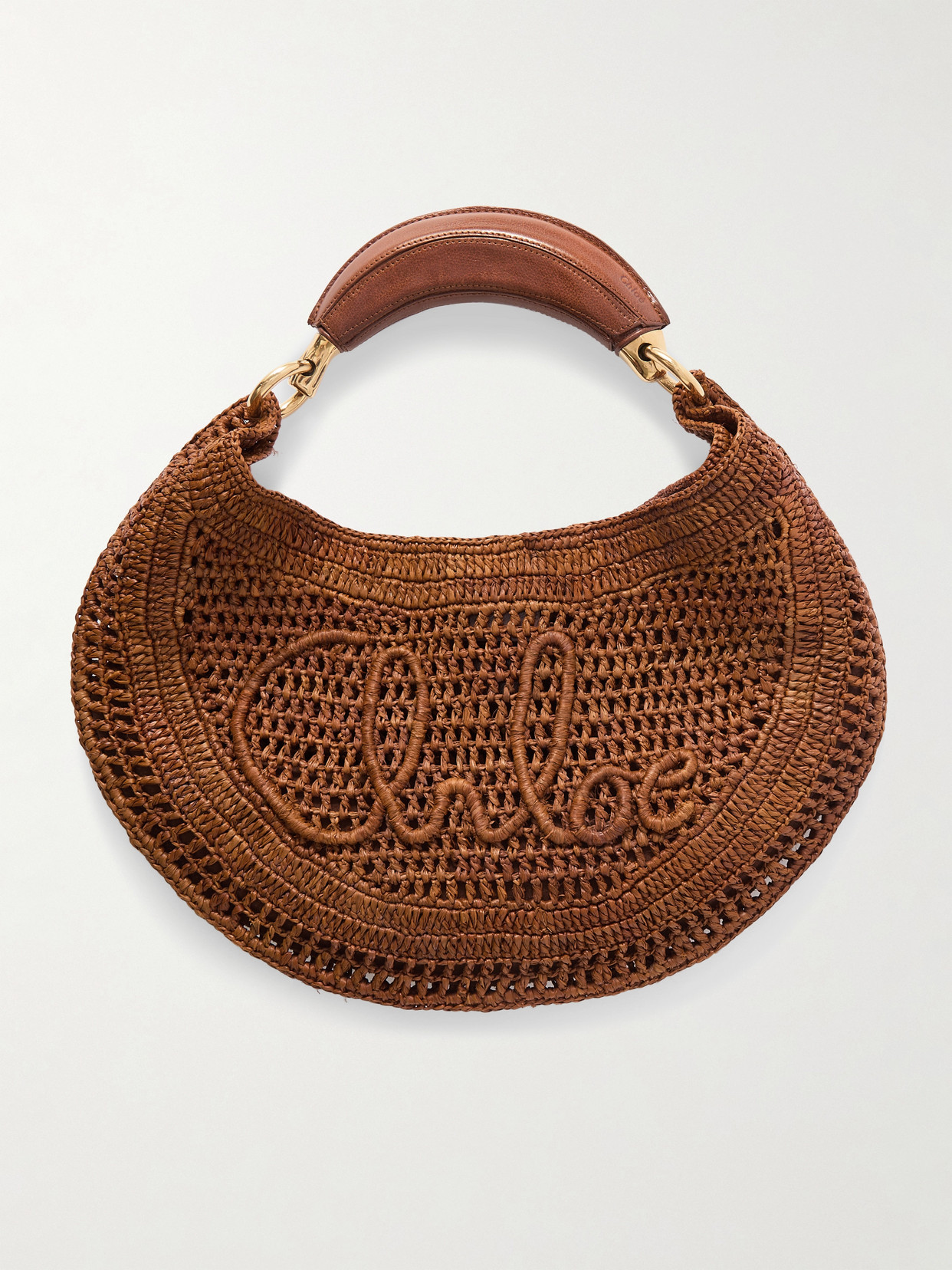 Chloé Summer Banana Leather-trimmed Embroidered Raffia Tote In Brown