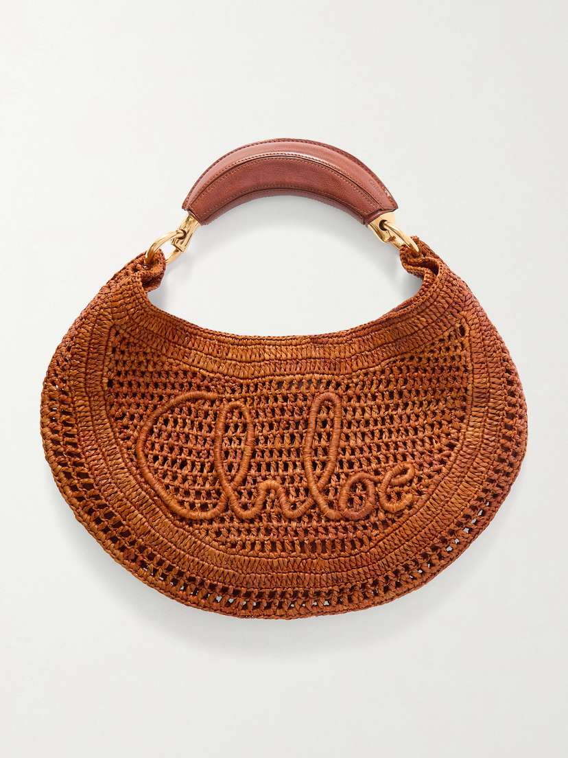 Chloé Summer Banana Leather-trimmed Embroidered Raffia Tote