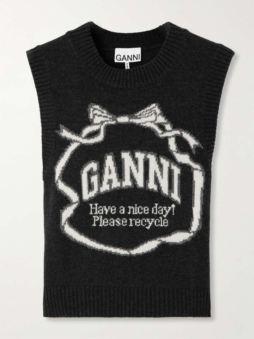 Ganni Intarsia-knit Wool-blend Vest