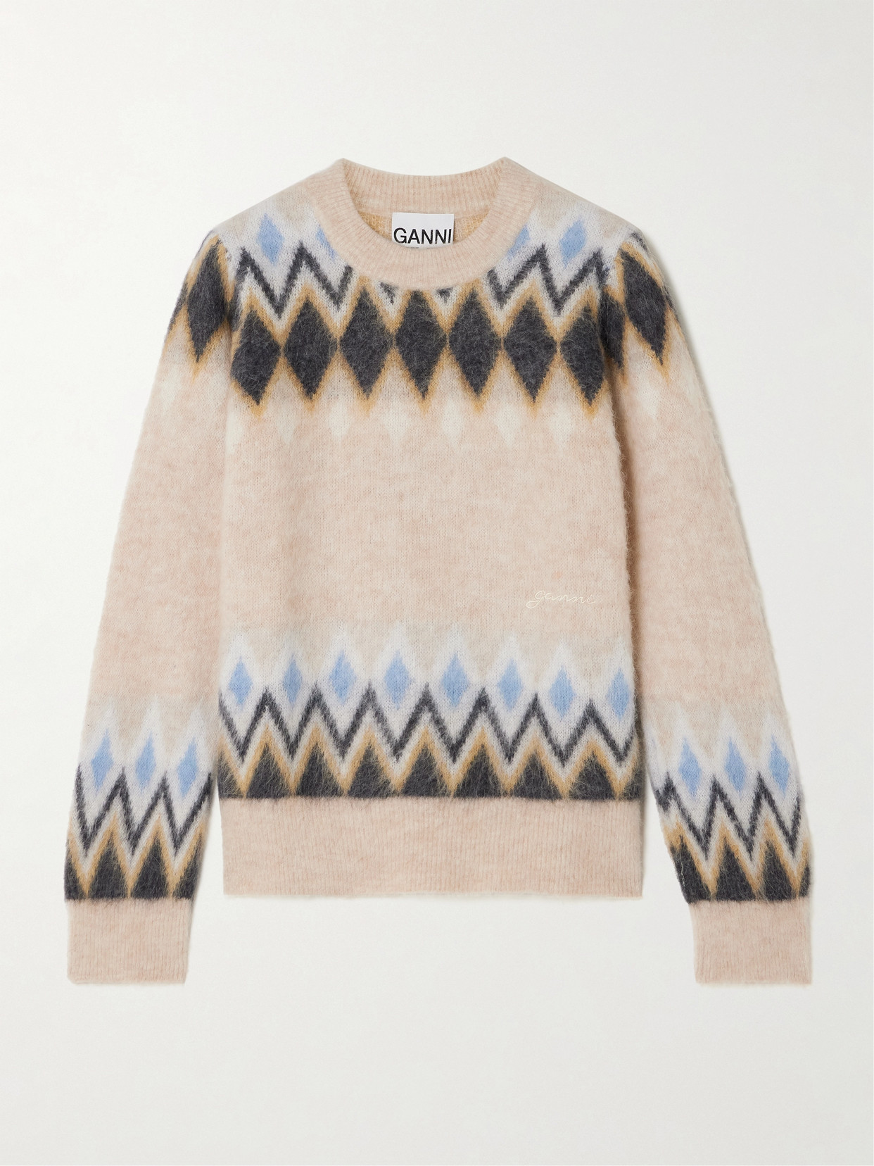 Ganni Fair Isle Knitted Sweater In Neutrals