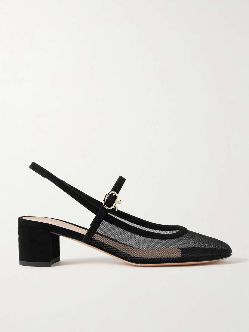 Gianvito Rossi Francoise Suede-trimmed Mesh Slingback Pumps