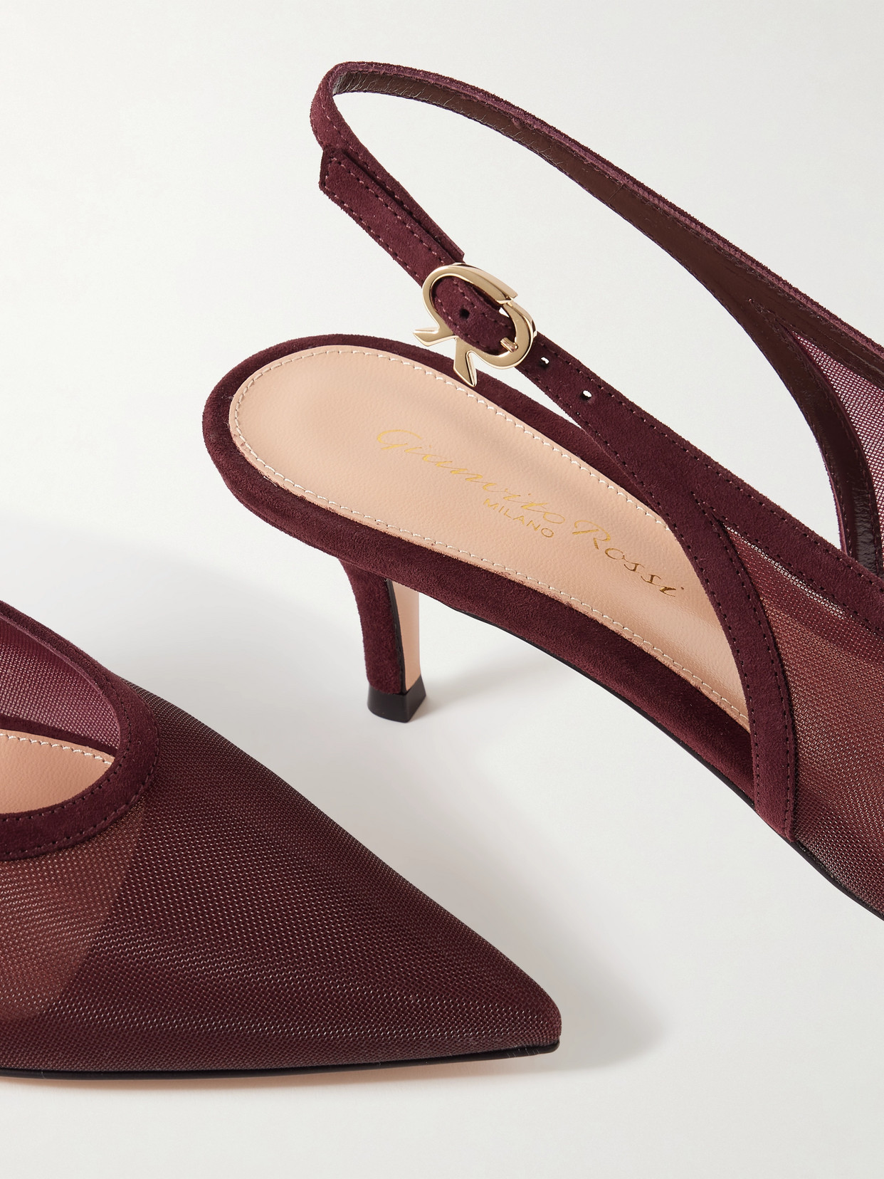 Gianvito Rossi 55 Suede-trimmed Mesh Slingback Pumps
