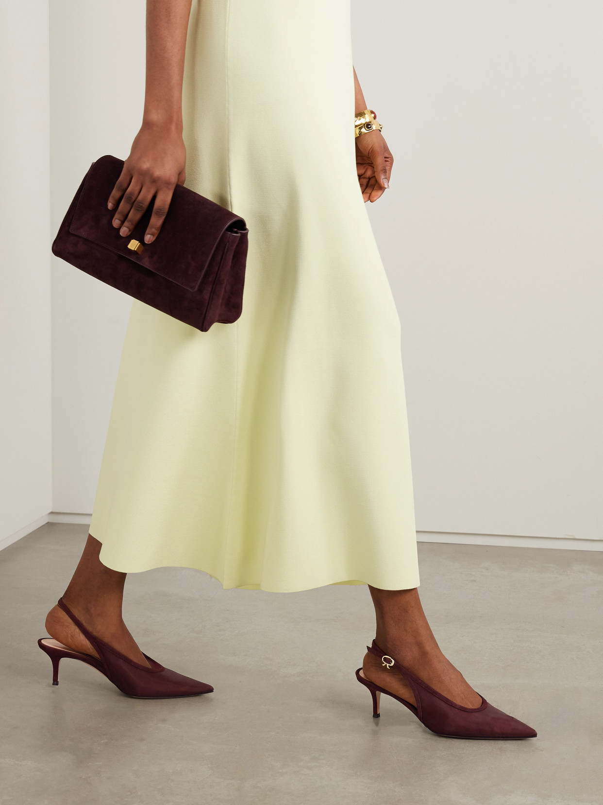 Gianvito Rossi 55 Suede-trimmed Mesh Slingback Pumps