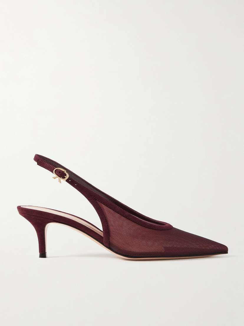 Gianvito Rossi 55 Suede-trimmed Mesh Slingback Pumps