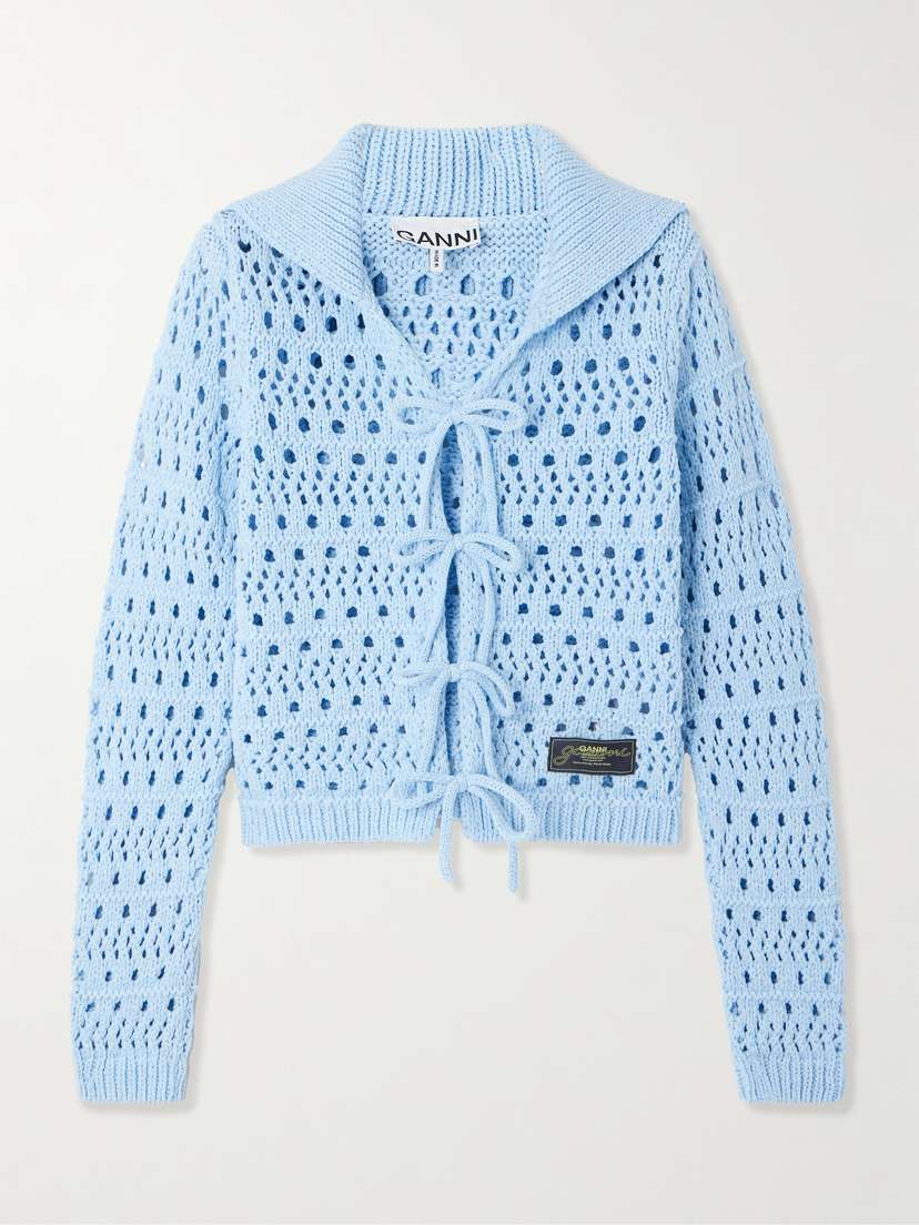 Ganni Open-knit Organic Cotton-blend Cardigan - Women's Clothing