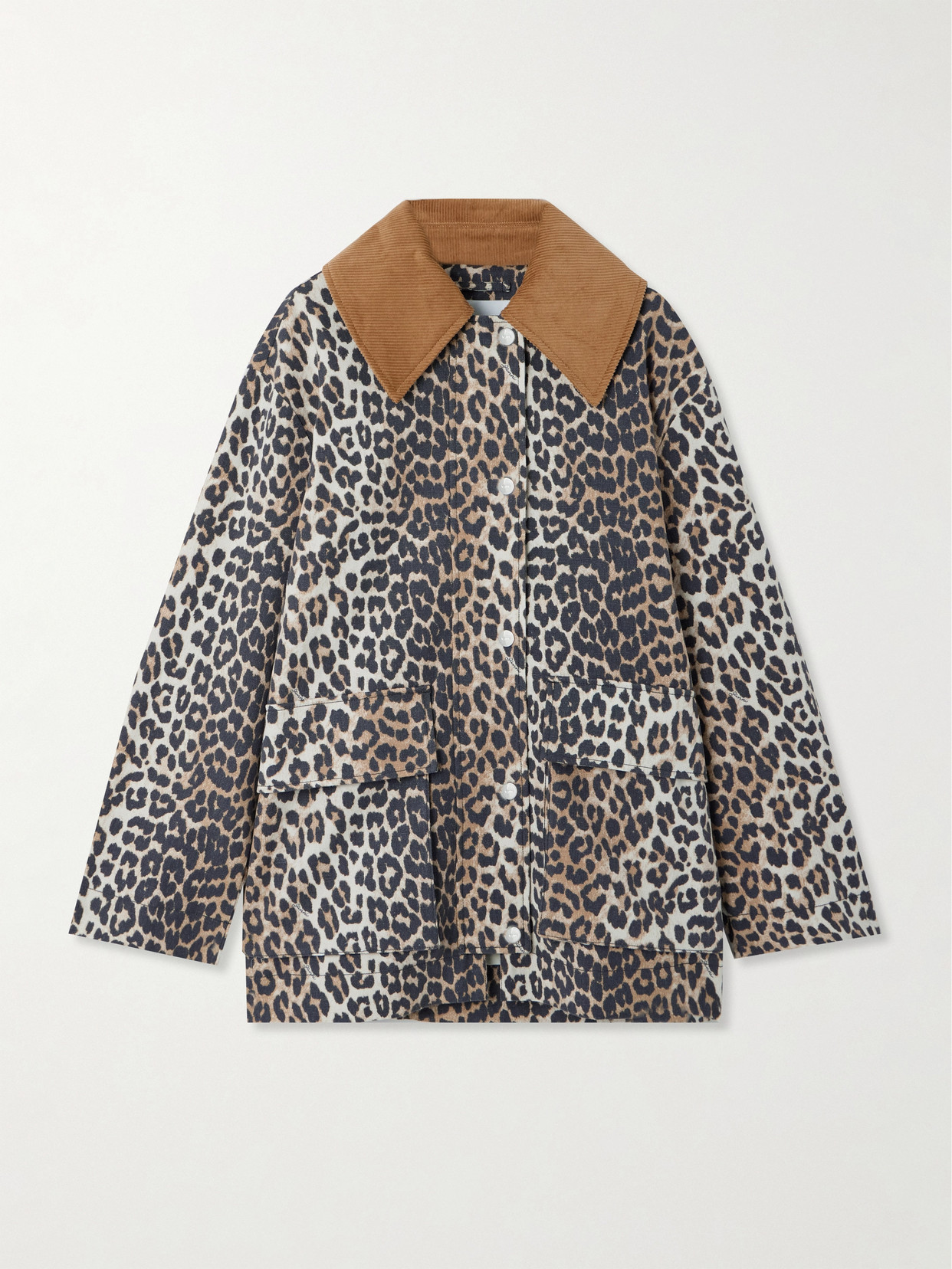GANNI - Corduroy-trimmed Leopard-print Hemp And Organic Cotton-blend Canvas Jacket - Leopard print