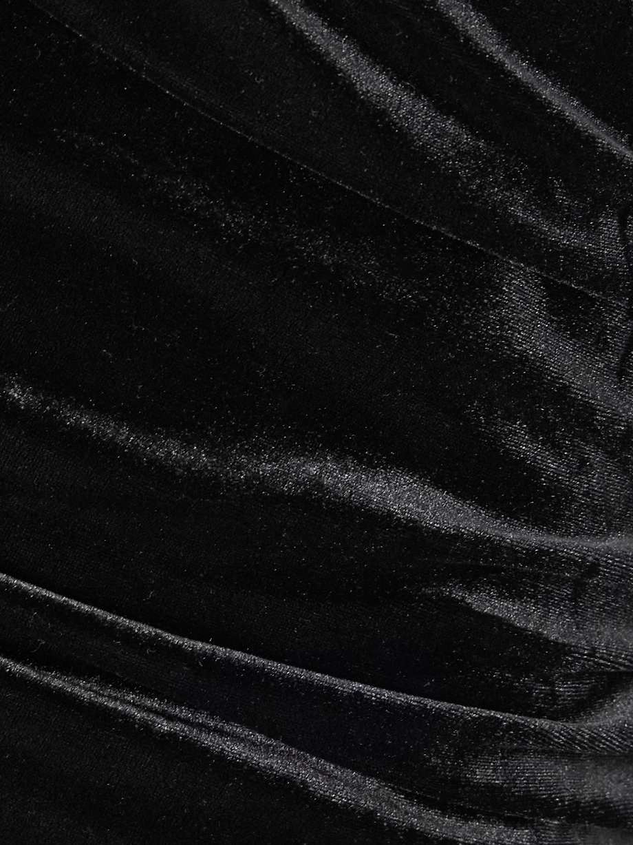 asymmetric ruched recycled-velvet midi dress