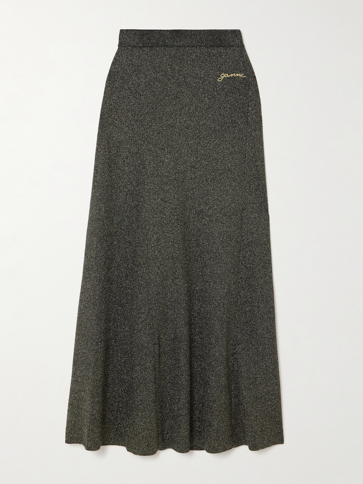 GANNI - Metallic Ribbed-knit Maxi Skirt - medium
