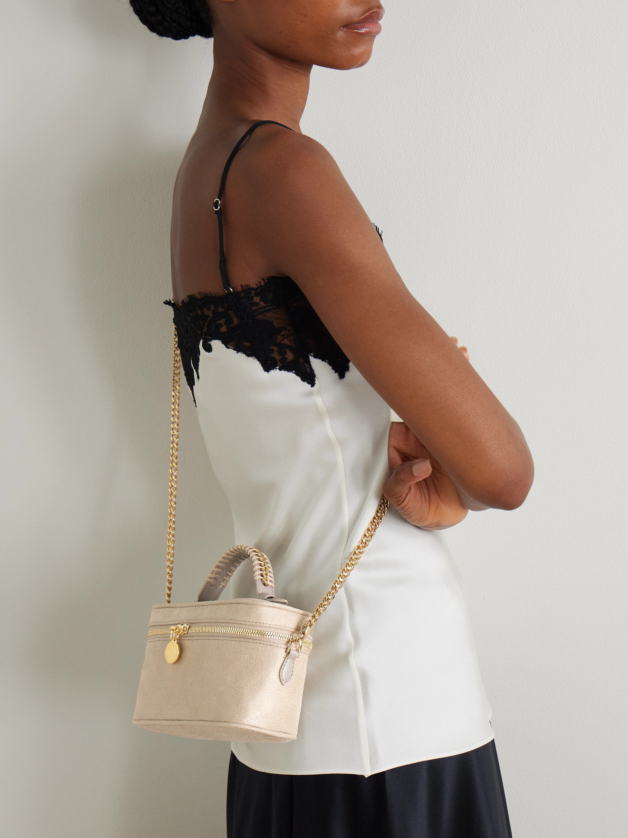 Stella Mccartney Falabella Chain-embellished Shoulder Bag In Neutral