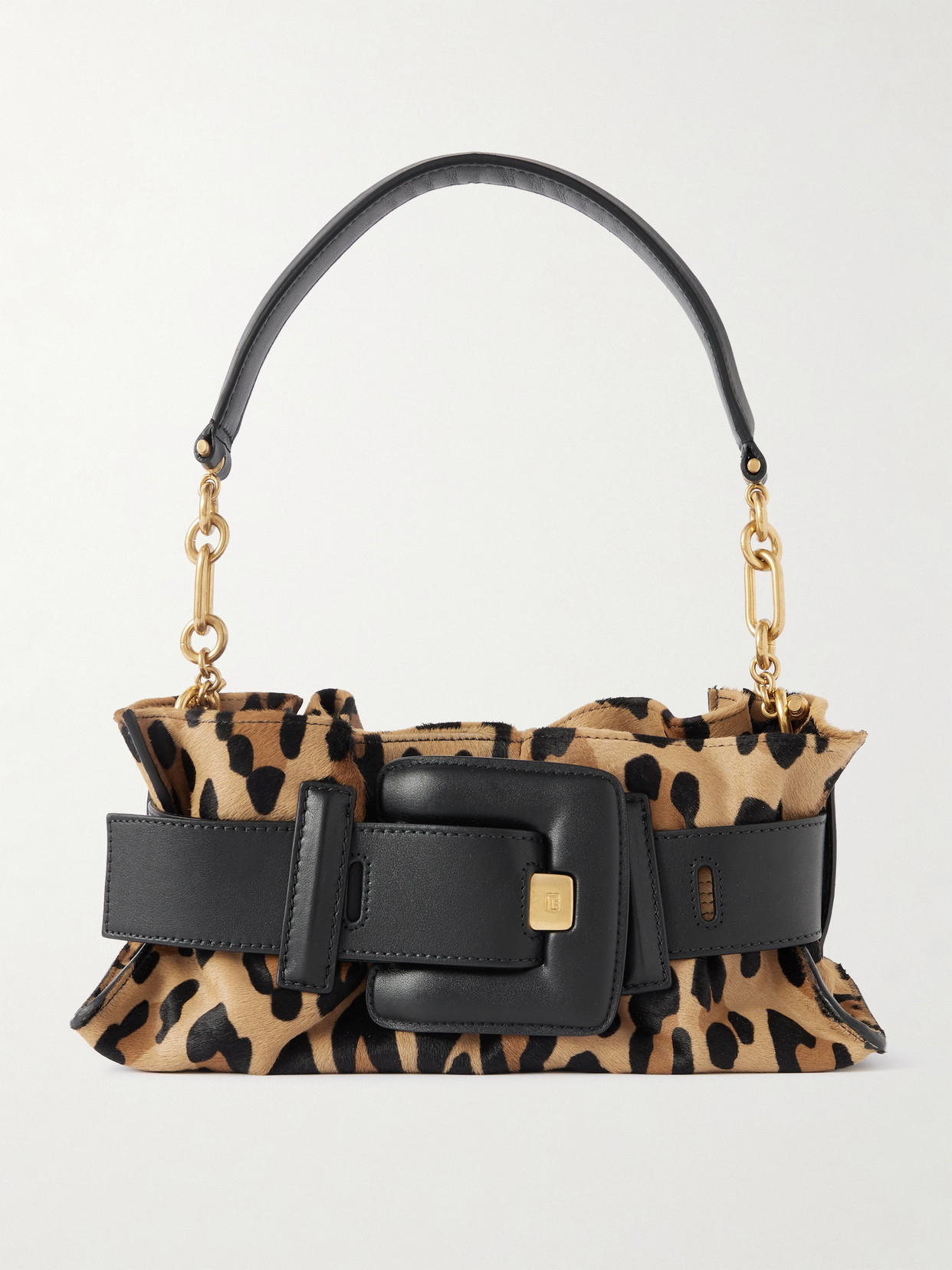 Balmain Anthem Mini Buckled Leather And Leopard-print Calf Hair Shoulder Bag In Multi