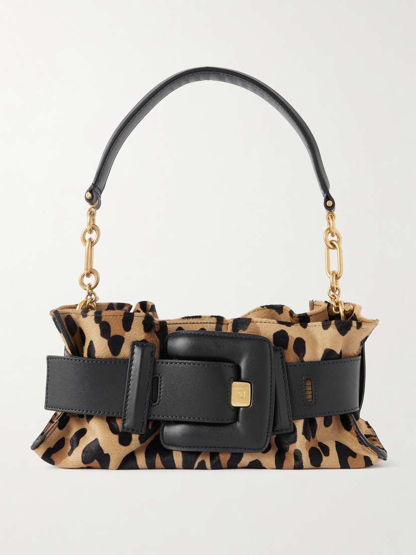 Balmain Anthem Mini Buckled Leather And Leopard-print Calf Hair Shoulder Bag
