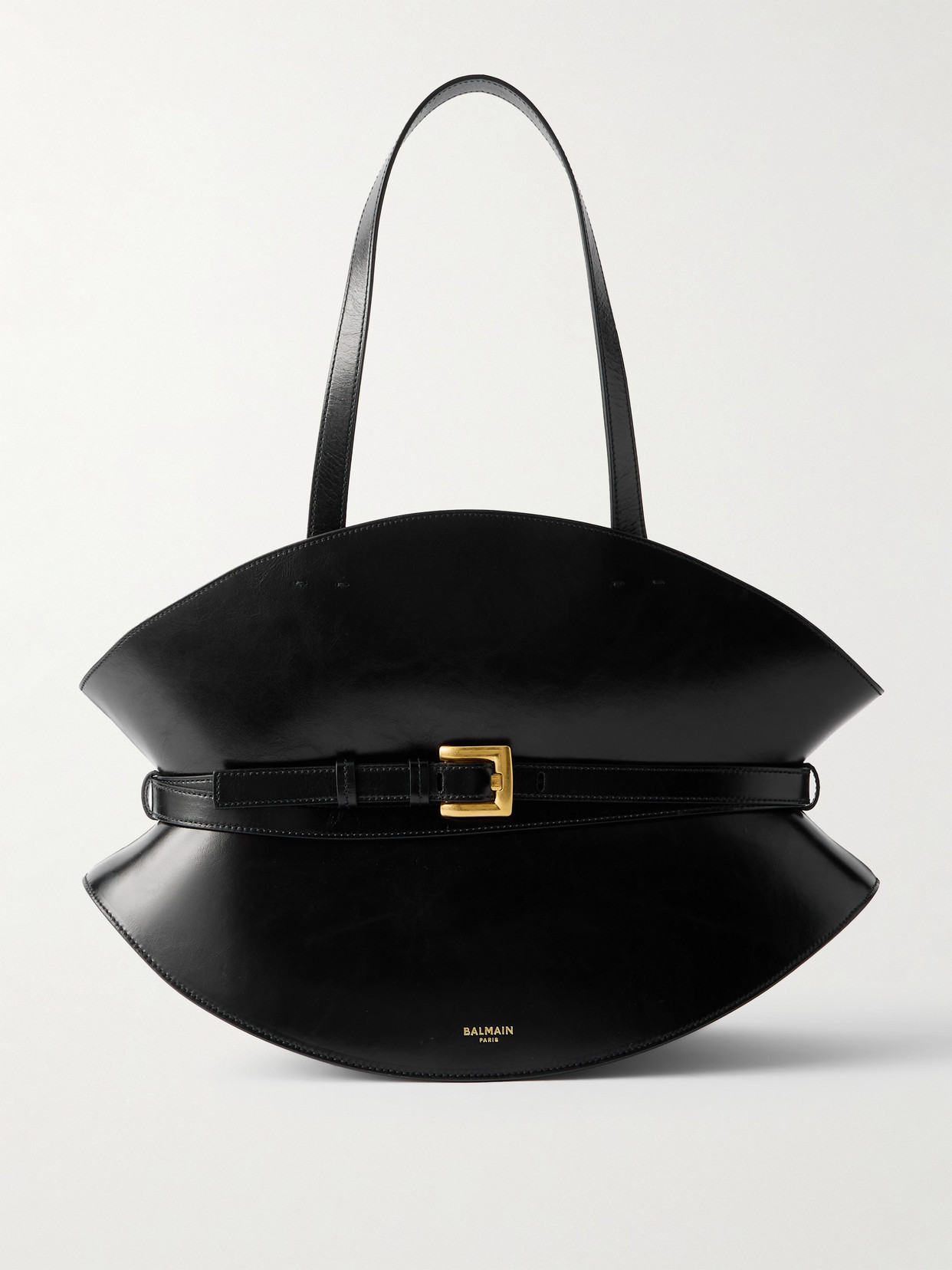 Balmain Shuffle Medium Buckled Leather Shoulder Bag