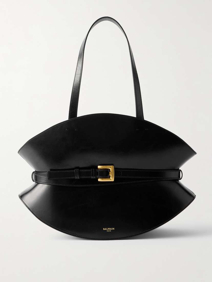 Balmain Shuffle Medium Buckled Leather Shoulder Bag