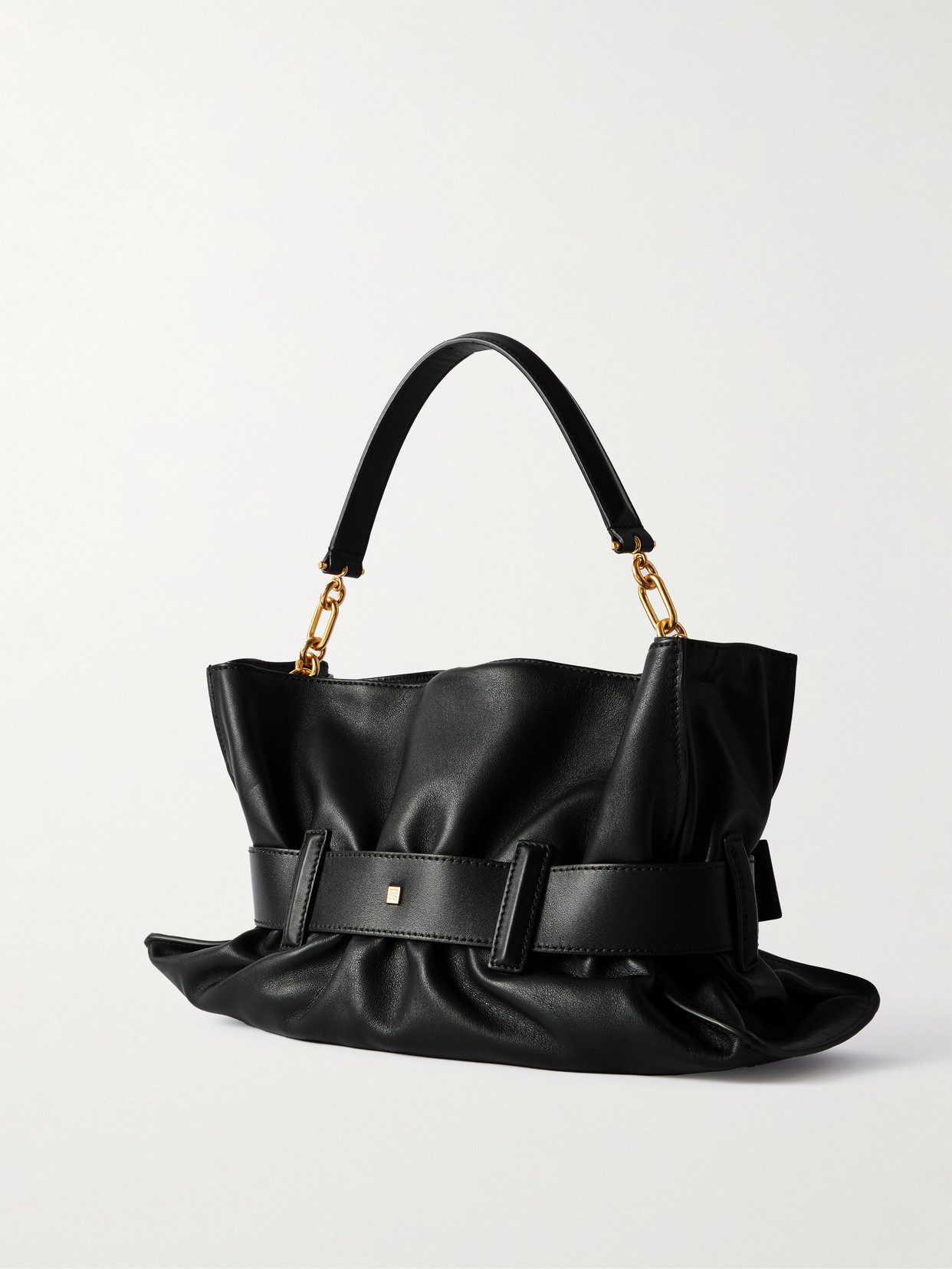 Balmain Anthem Medium Buckle Shoulder Bag In Calfskin In Black