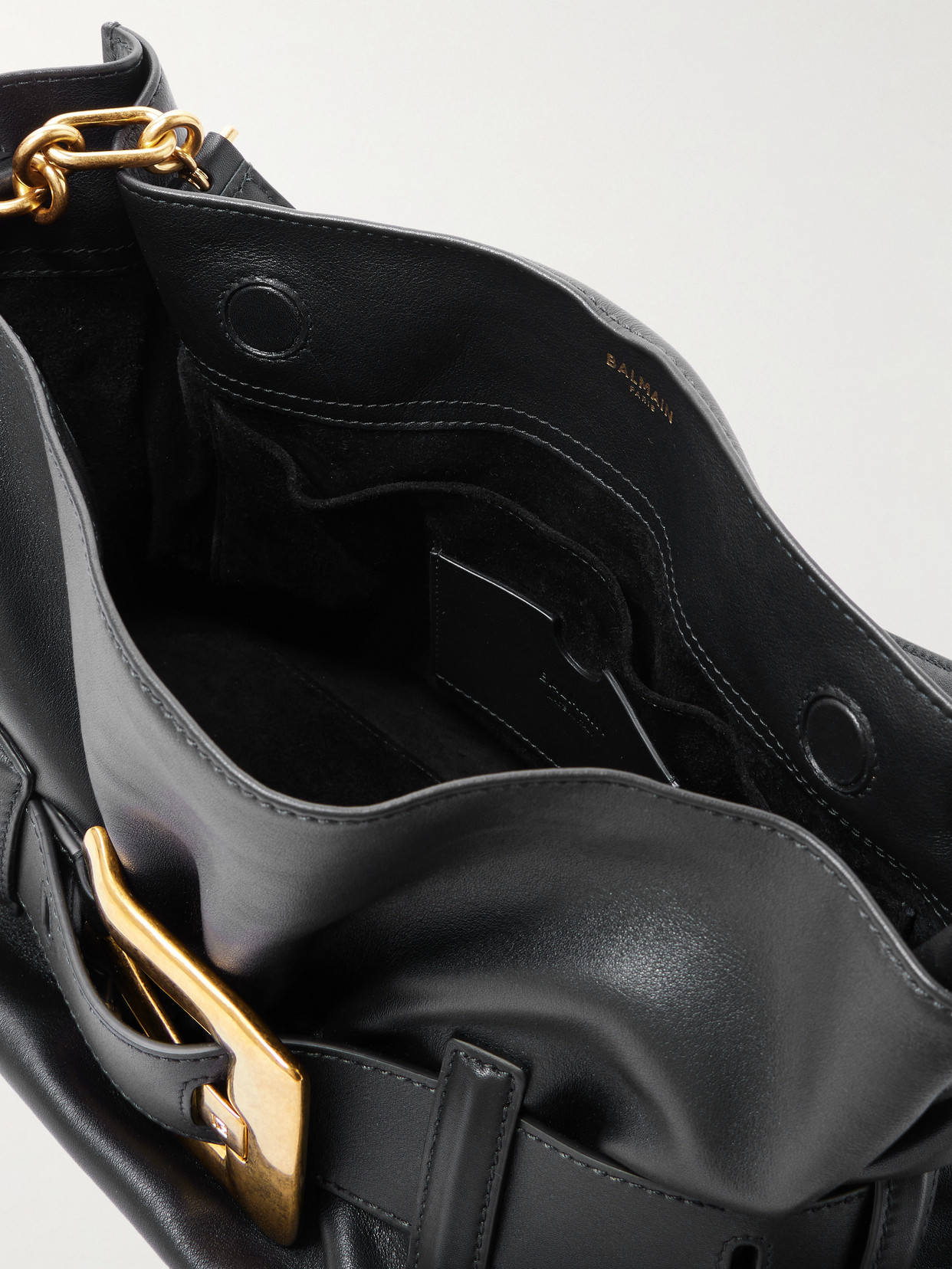 Balmain Anthem Medium Buckle Shoulder Bag In Calfskin In Black
