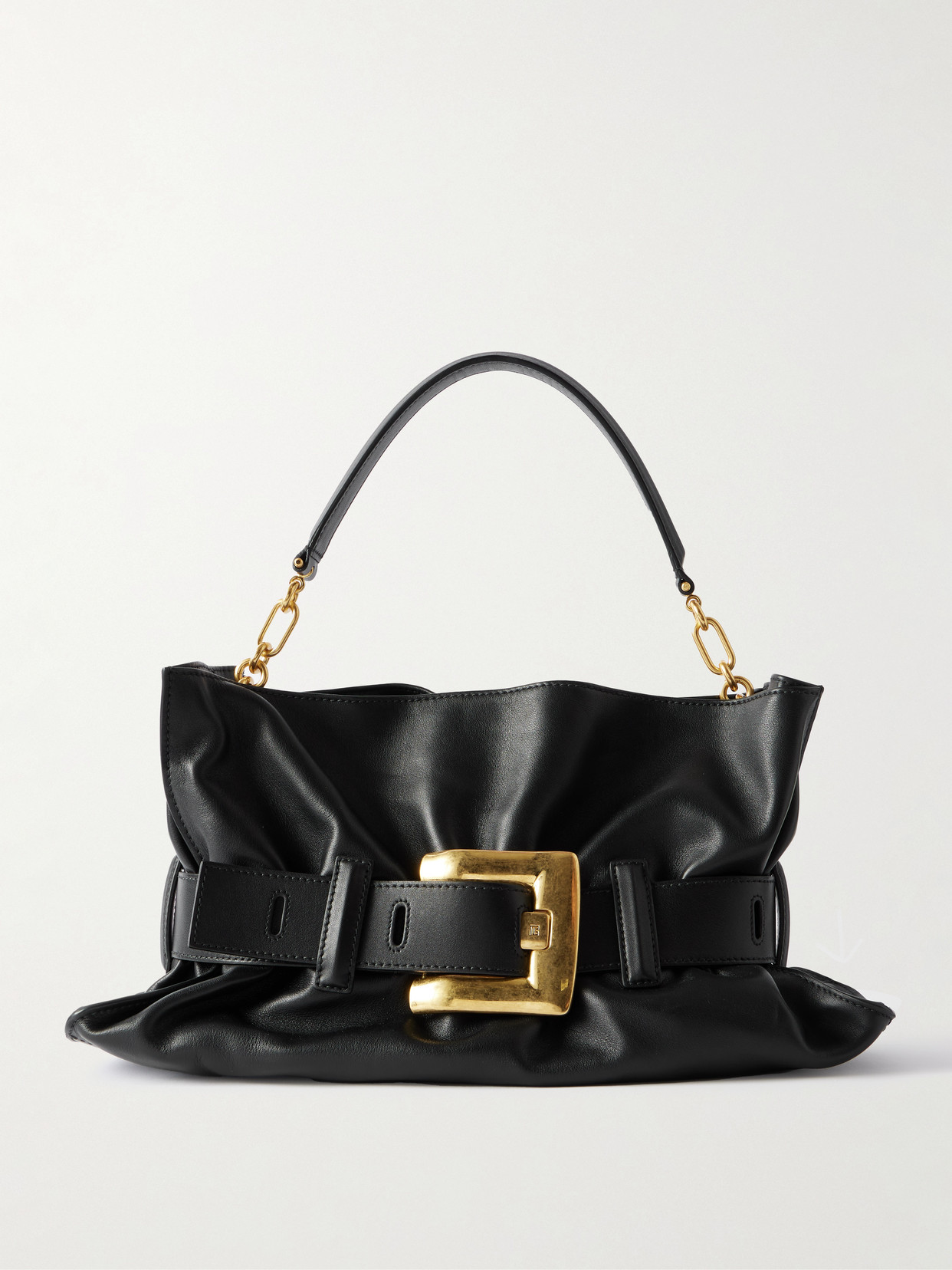 Balmain Anthem Medium Buckle Shoulder Bag In Calfskin In Black
