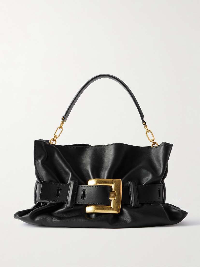 Balmain Anthem Medium Buckled Leather Shoulder Bag