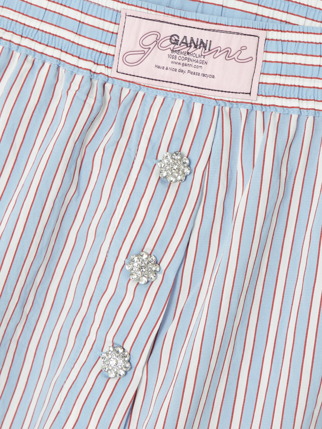 Ganni Violet Shorts With Logo Patch On The Front And All-over Striped Motif In Blue