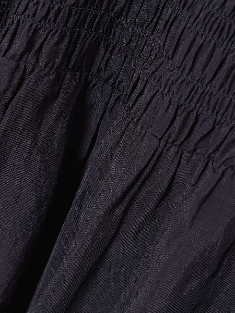 tie-detailed smocked habotai midi dress