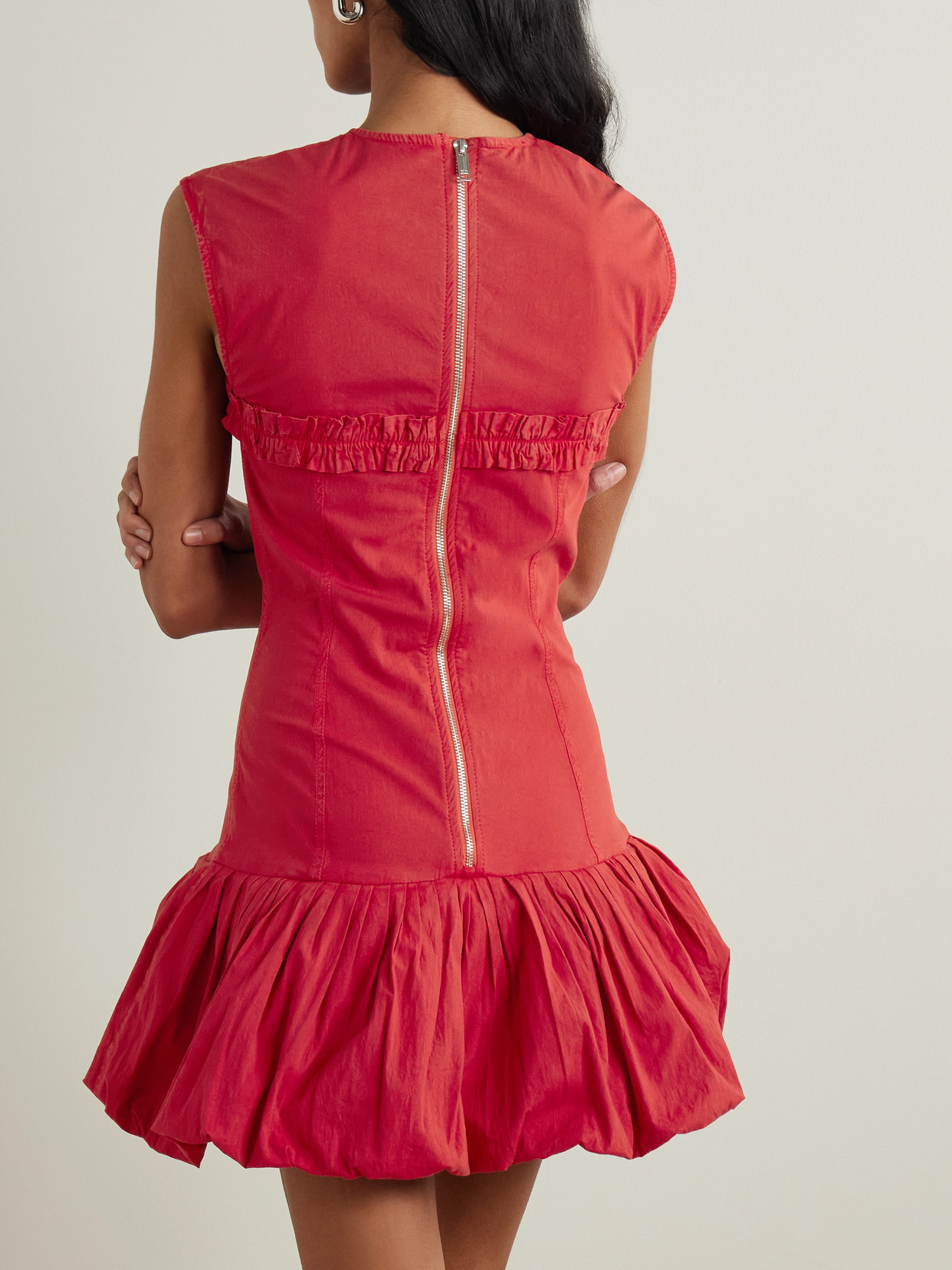 Ganni Washed Stretch Cotton Corset Mini Dress In Racing Red