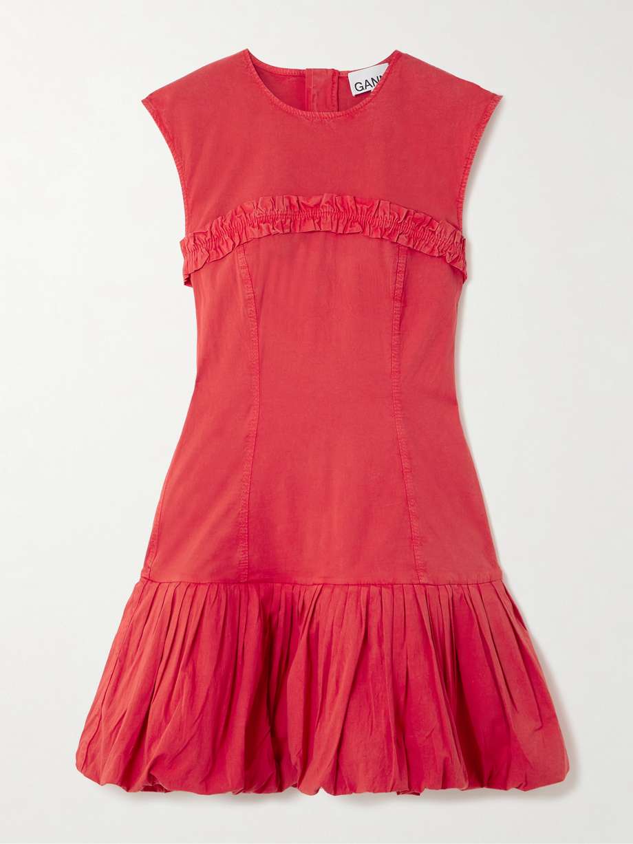 ruffled gathered cotton-blend mini dress