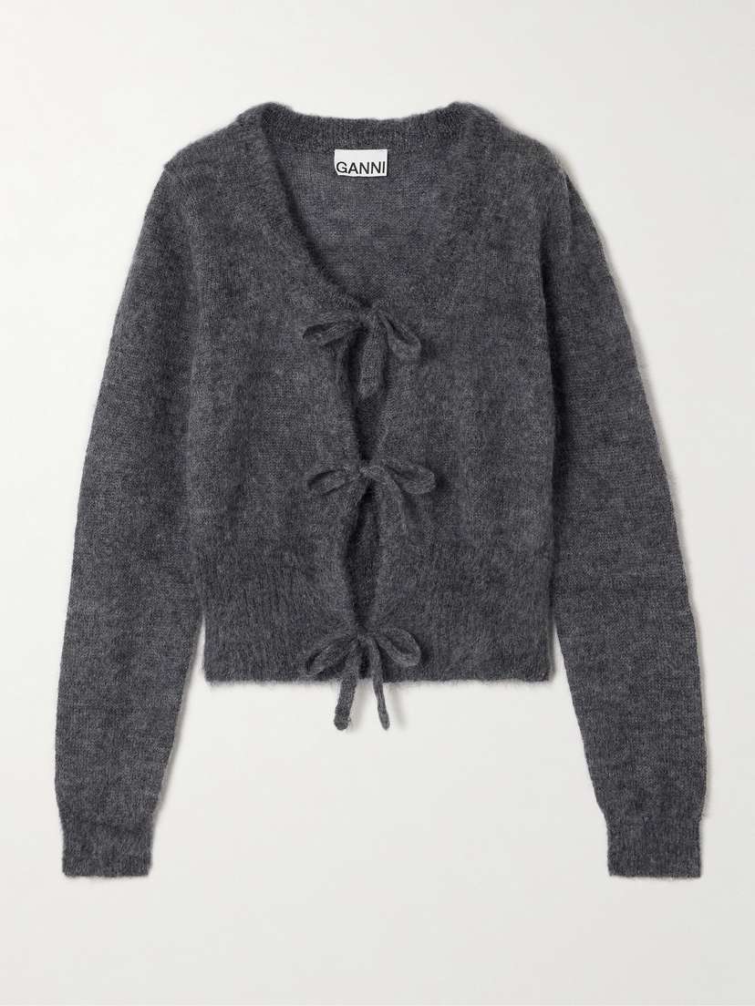 Ganni Tie-detailed Mohair-blend Cardigan