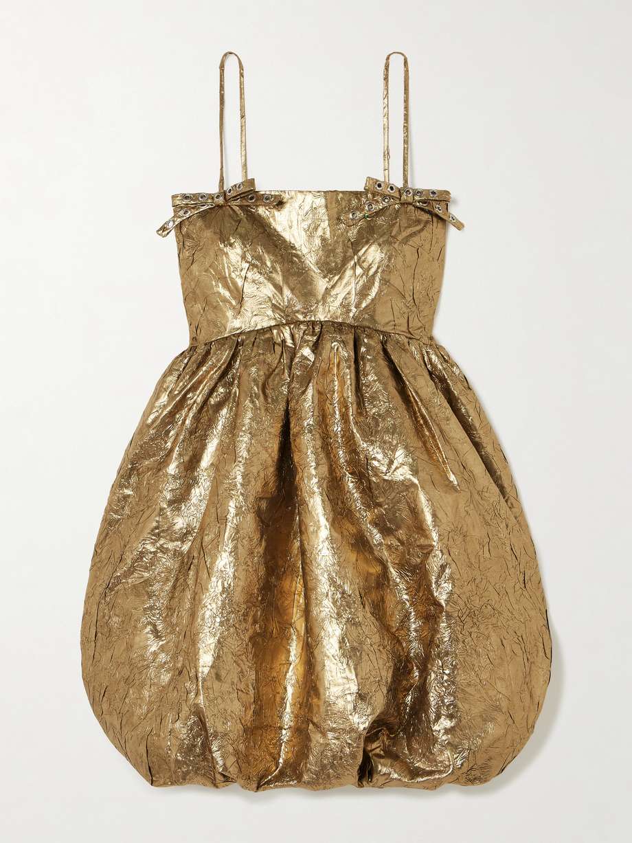shibori eyelet-embellished crinkled recycled-lamé mini dress