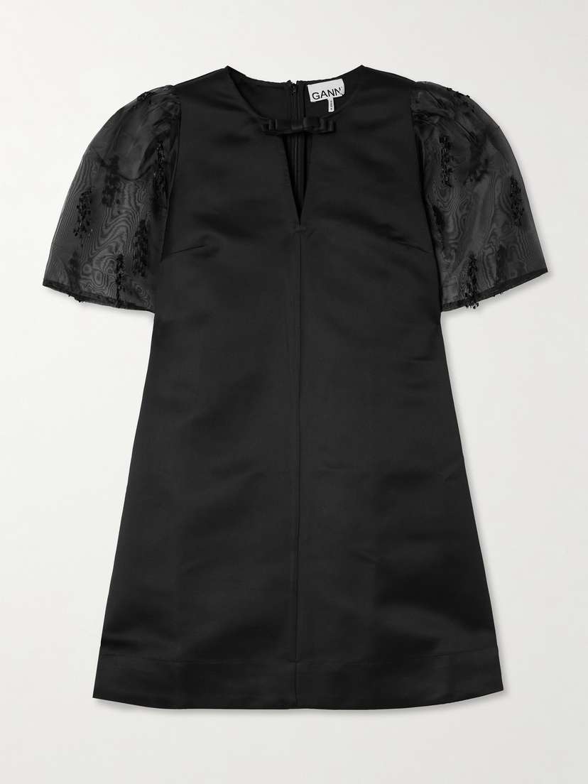 Ganni Embroidered Organza-trimmed Recycled-crepe Mini Dress