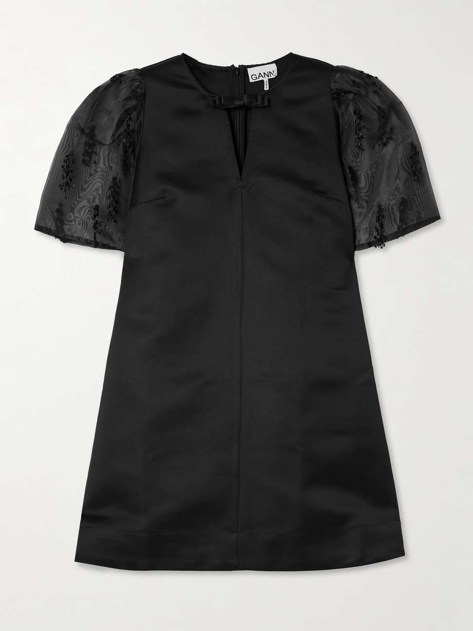 embroidered organza-trimmed recycled-crepe mini dress