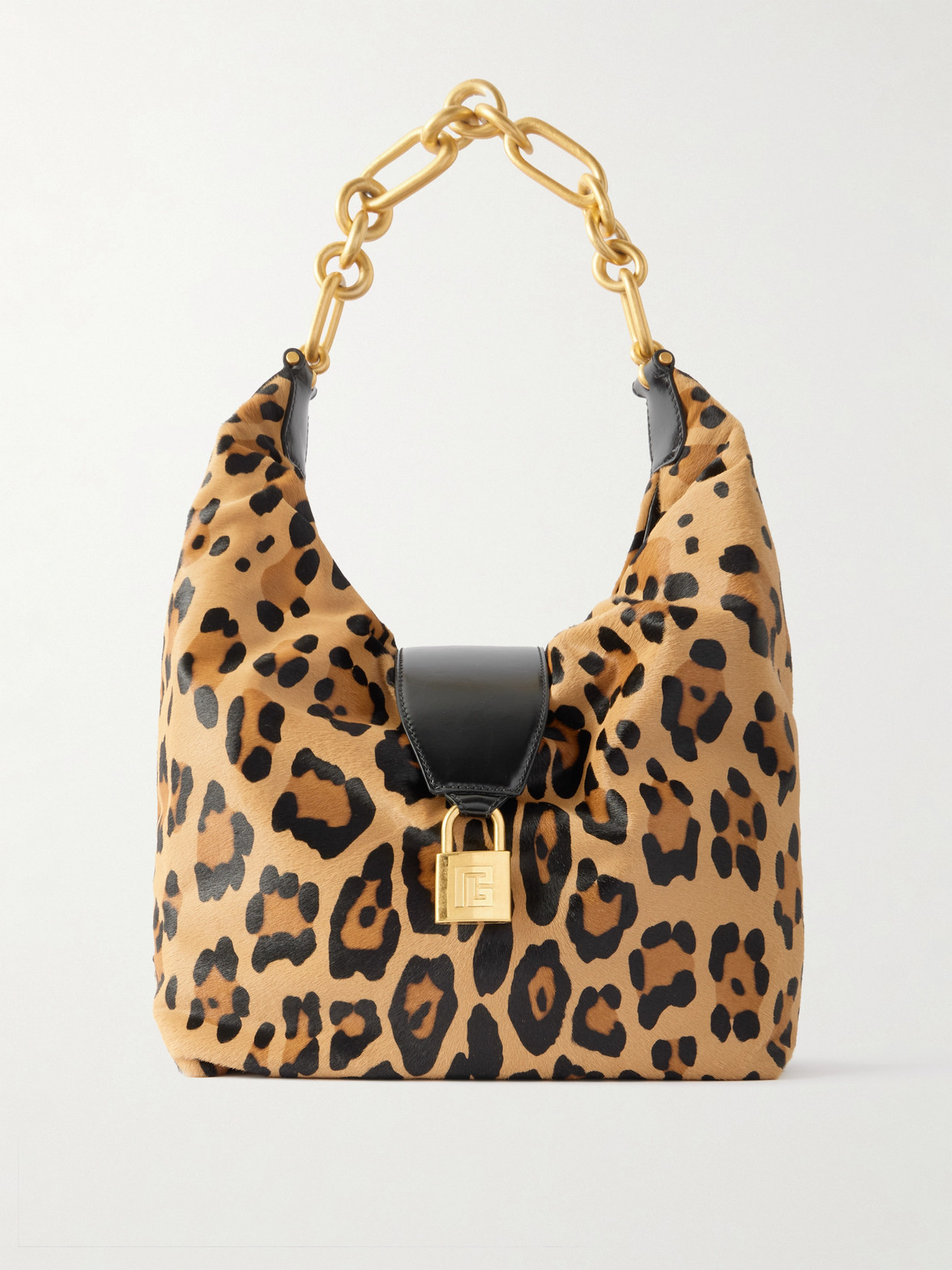 Balmain Sync Leather-trimmed Leopard-print Calf Hair Shoulder Bag In Multi