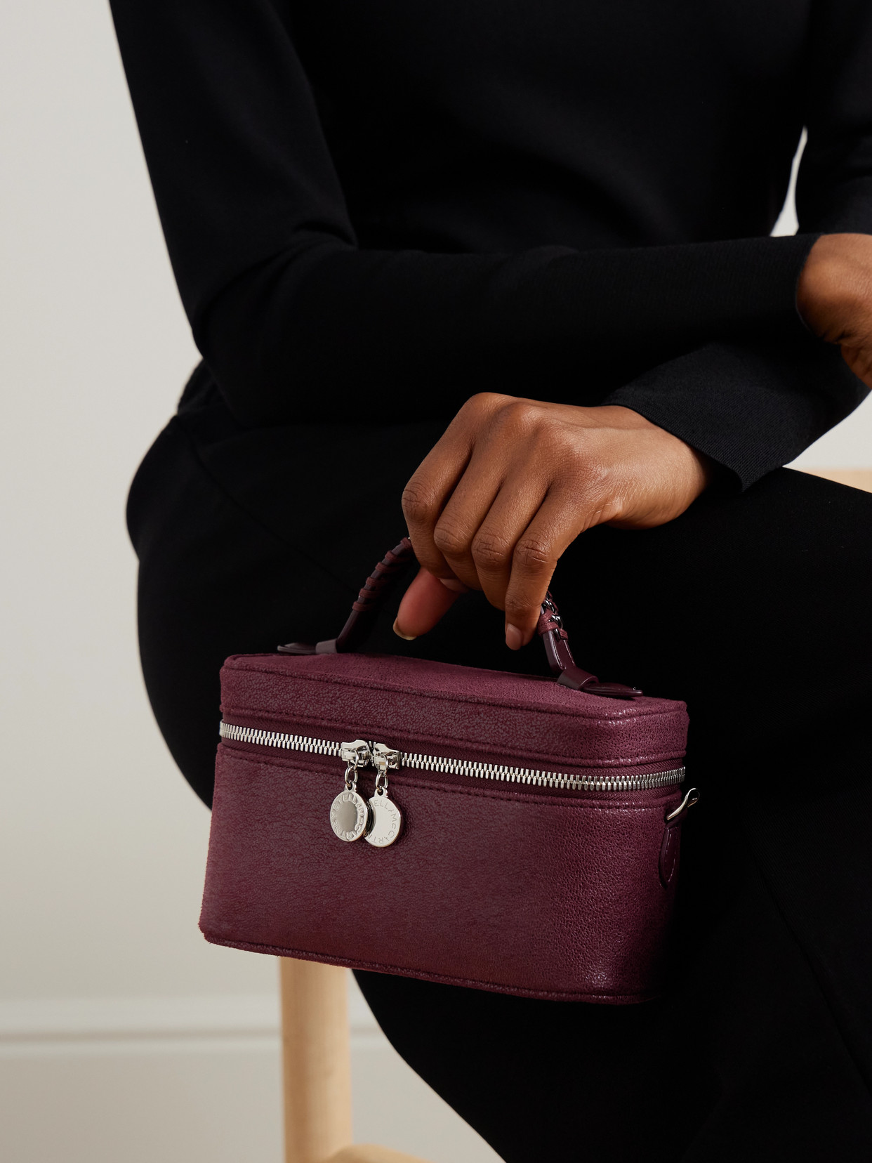 Stella Mccartney Falabella Chain-embellished Brushed Shoulder Bag In Burgundy